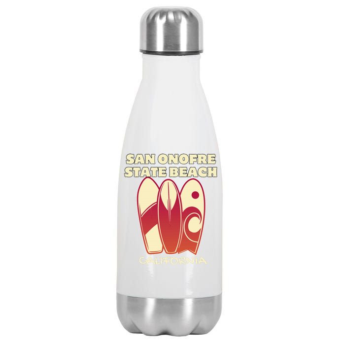 San Onofre Beach California Surfing Vintage Surfboards Stainless Steel Insulated Water Bottle