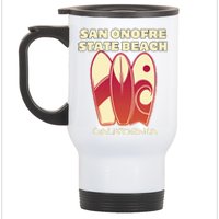 San Onofre Beach California Surfing Vintage Surfboards Stainless Steel Travel Mug