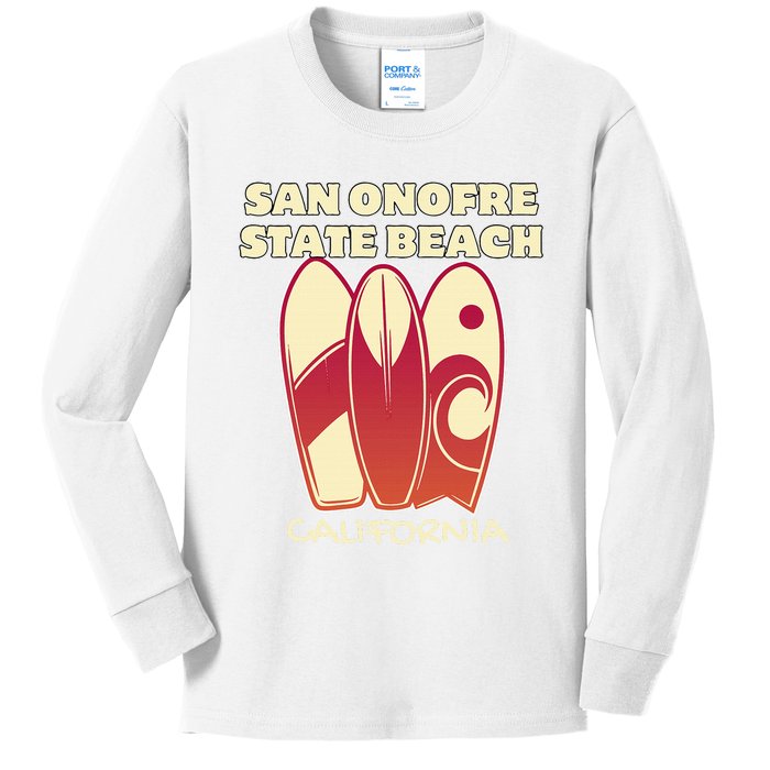 San Onofre Beach California Surfing Vintage Surfboards Kids Long Sleeve Shirt