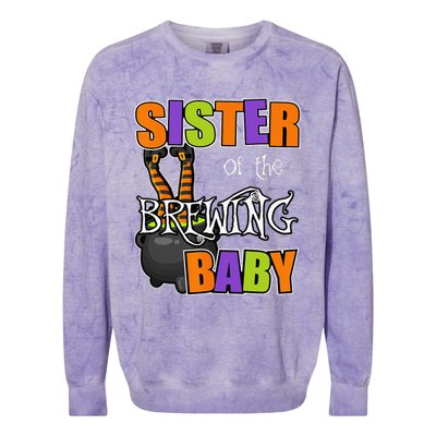 Sister Of Brewing Baby Halloween Theme Baby Shower Spooky Colorblast Crewneck Sweatshirt