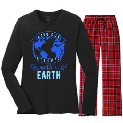 Save Our Beloved Mother Earth Women's Long Sleeve Flannel Pajama Set 