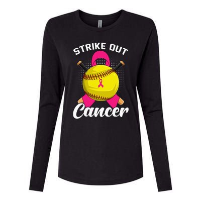 Strike Out Breast Cancer Awareness Day Pink Ribbon Softball Womens Cotton Relaxed Long Sleeve T-Shirt