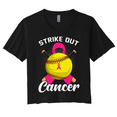 Strike Out Breast Cancer Awareness Day Pink Ribbon Softball Women's Crop Top Tee