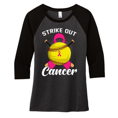 Strike Out Breast Cancer Awareness Day Pink Ribbon Softball Women's Tri-Blend 3/4-Sleeve Raglan Shirt