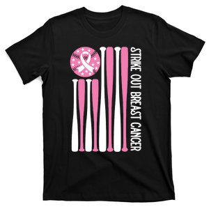 Strike Out Breast Cancer Baseball Lover Pink American Flag T-Shirt