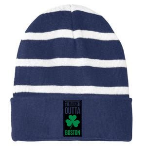 Straight Outta Boston Striped Beanie with Solid Band