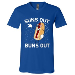 Suns Out Buns Out And Funs Out Funny Hotdog Great Gift V-Neck T-Shirt