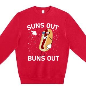 Suns Out Buns Out And Funs Out Funny Hotdog Great Gift Premium Crewneck Sweatshirt