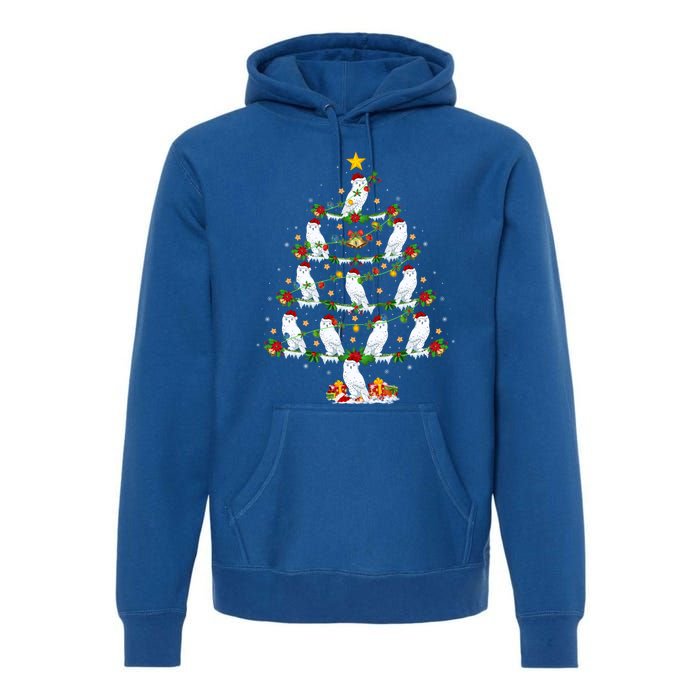 Snowy Owl Bird Lover Xmas Lighting Snowy Owl Christmas Tree Gift Premium Hoodie