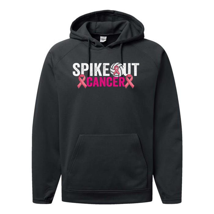 Spike Out Breast Cancer Warrior Volleyball Pink Ribbon Performance Fleece Hoodie