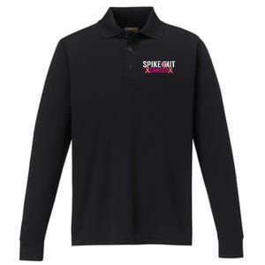 Spike Out Breast Cancer Warrior Volleyball Pink Ribbon Performance Long Sleeve Polo