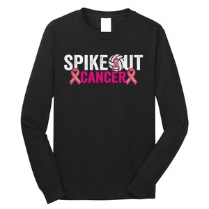 Spike Out Breast Cancer Warrior Volleyball Pink Ribbon Long Sleeve Shirt