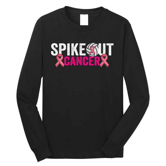 Spike Out Breast Cancer Warrior Volleyball Pink Ribbon Long Sleeve Shirt