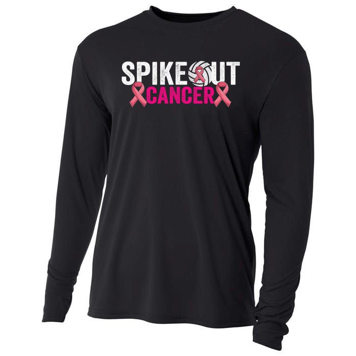 Spike Out Breast Cancer Warrior Volleyball Pink Ribbon Cooling Performance Long Sleeve Crew