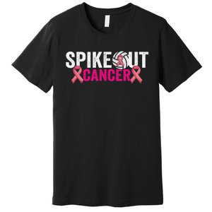 Spike Out Breast Cancer Warrior Volleyball Pink Ribbon Premium T-Shirt