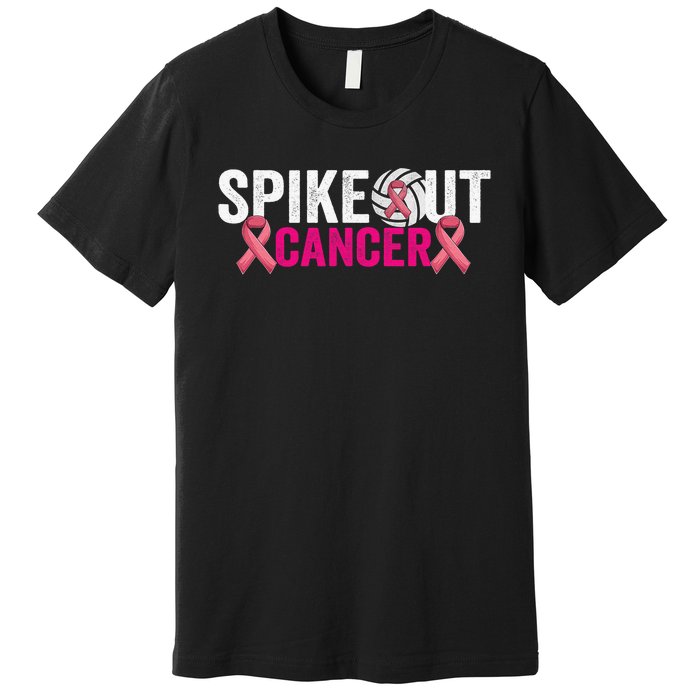 Spike Out Breast Cancer Warrior Volleyball Pink Ribbon Premium T-Shirt