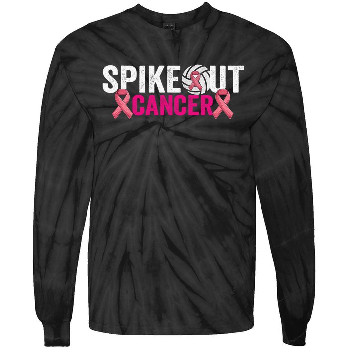 Spike Out Breast Cancer Warrior Volleyball Pink Ribbon Tie-Dye Long Sleeve Shirt