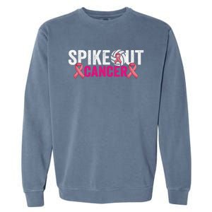 Spike Out Breast Cancer Warrior Volleyball Pink Ribbon Garment-Dyed Sweatshirt