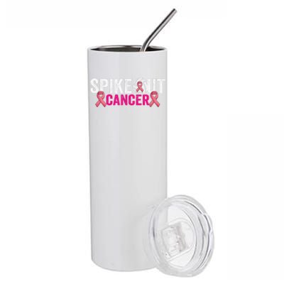 Spike Out Breast Cancer Warrior Volleyball Pink Ribbon Stainless Steel Tumbler