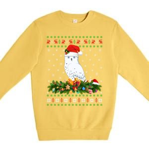 Snowy Owl Bird Lover Xmas Santa Hat Ugly Snowy Owl Christmas Cute Gift Premium Crewneck Sweatshirt