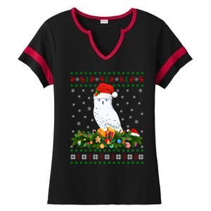 Snowy Owl Bird Lover Xmas Santa Hat Ugly Snowy Owl Christmas Cute Gift Ladies Halftime Notch Neck Tee