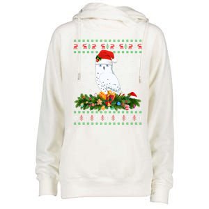 Snowy Owl Bird Lover Xmas Santa Hat Ugly Snowy Owl Christmas Cute Gift Womens Funnel Neck Pullover Hood