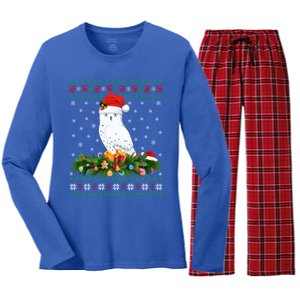 Snowy Owl Bird Lover Xmas Santa Hat Ugly Snowy Owl Christmas Cute Gift Women's Long Sleeve Flannel Pajama Set 