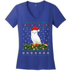 Snowy Owl Bird Lover Xmas Santa Hat Ugly Snowy Owl Christmas Cute Gift Women's V-Neck T-Shirt