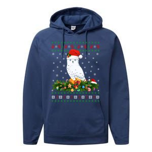 Snowy Owl Bird Lover Xmas Santa Hat Ugly Snowy Owl Christmas Cute Gift Performance Fleece Hoodie