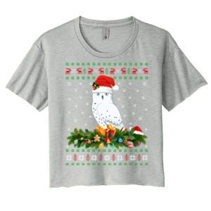 Snowy Owl Bird Lover Xmas Santa Hat Ugly Snowy Owl Christmas Cute Gift Women's Crop Top Tee