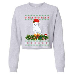 Snowy Owl Bird Lover Xmas Santa Hat Ugly Snowy Owl Christmas Cute Gift Cropped Pullover Crew