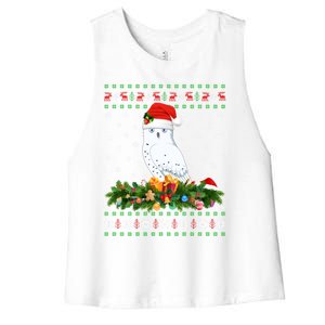 Snowy Owl Bird Lover Xmas Santa Hat Ugly Snowy Owl Christmas Cute Gift Women's Racerback Cropped Tank