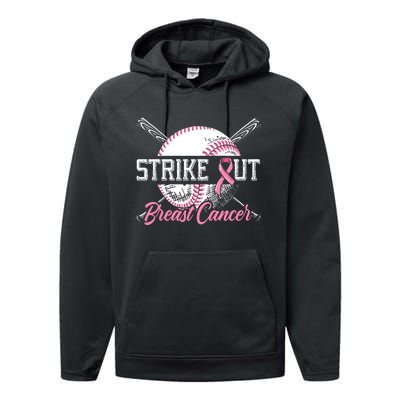 Strike Out Breast Cancer Baseball Breast Cancer Awareness Performance Fleece Hoodie