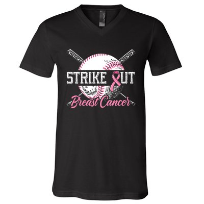 Strike Out Breast Cancer Baseball Breast Cancer Awareness V-Neck T-Shirt