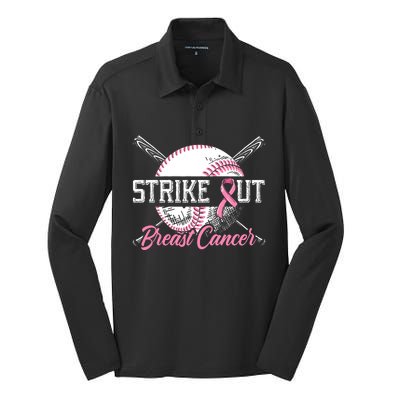 Strike Out Breast Cancer Baseball Breast Cancer Awareness Silk Touch Performance Long Sleeve Polo