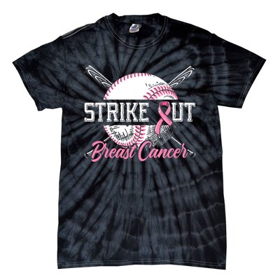 Strike Out Breast Cancer Baseball Breast Cancer Awareness Tie-Dye T-Shirt