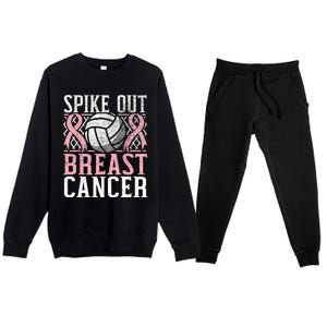 Spike Out Breast Cancer Volleyball Breast Cancer Awareness Premium Crewneck Sweatsuit Set