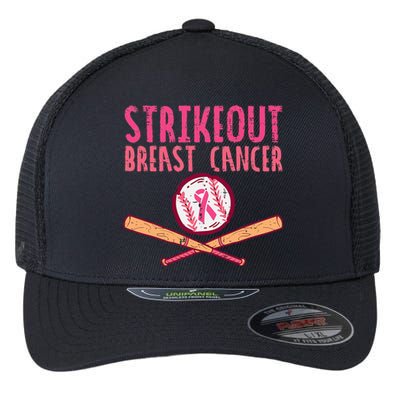 Strike Out Breast Cancer Baseball Fight Awareness Flexfit Unipanel Trucker Cap