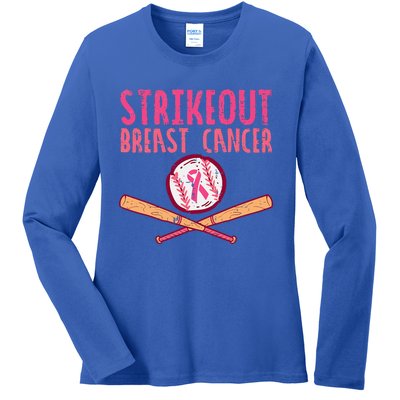 Strike Out Breast Cancer Baseball Fight Awareness Ladies Long Sleeve Shirt