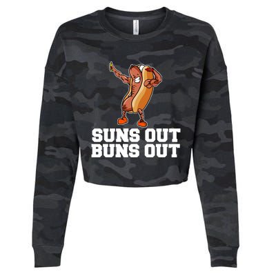 Suns Out Buns Out Funny Hot Dog Cartoon Meaningful Gift Cropped Pullover Crew