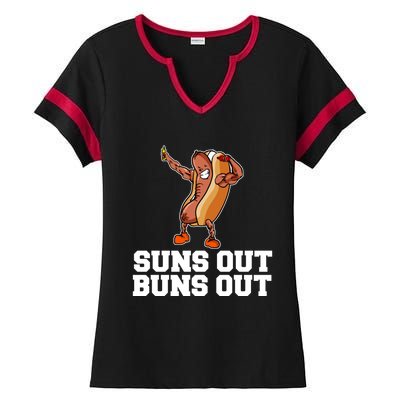 Suns Out Buns Out Funny Hot Dog Cartoon Meaningful Gift Ladies Halftime Notch Neck Tee