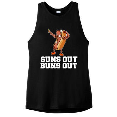 Suns Out Buns Out Funny Hot Dog Cartoon Meaningful Gift Ladies PosiCharge Tri-Blend Wicking Tank