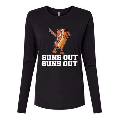 Suns Out Buns Out Funny Hot Dog Cartoon Meaningful Gift Womens Cotton Relaxed Long Sleeve T-Shirt