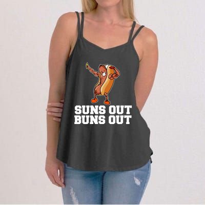 Suns Out Buns Out Funny Hot Dog Cartoon Meaningful Gift Women's Strappy Tank