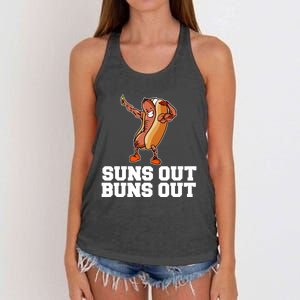 Suns Out Buns Out Funny Hot Dog Cartoon Meaningful Gift Women's Knotted Racerback Tank