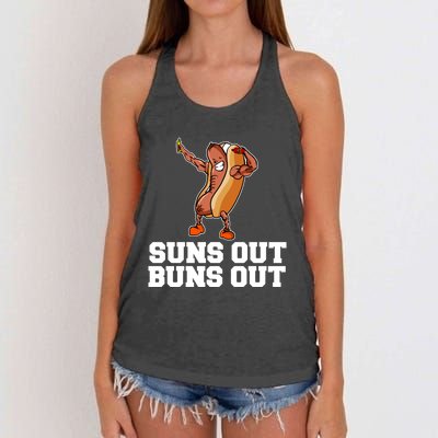 Suns Out Buns Out Funny Hot Dog Cartoon Meaningful Gift Women's Knotted Racerback Tank