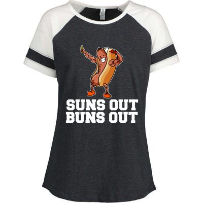 Suns Out Buns Out Funny Hot Dog Cartoon Meaningful Gift Enza Ladies Jersey Colorblock Tee