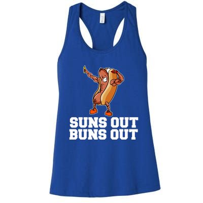 Suns Out Buns Out Funny Hot Dog Cartoon Meaningful Gift Women's Racerback Tank