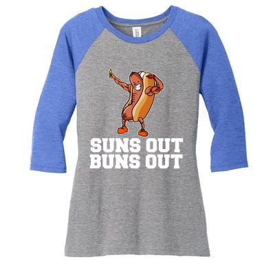 Suns Out Buns Out Funny Hot Dog Cartoon Meaningful Gift Women's Tri-Blend 3/4-Sleeve Raglan Shirt