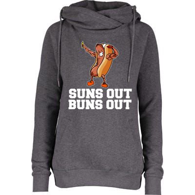 Suns Out Buns Out Funny Hot Dog Cartoon Meaningful Gift Womens Funnel Neck Pullover Hood